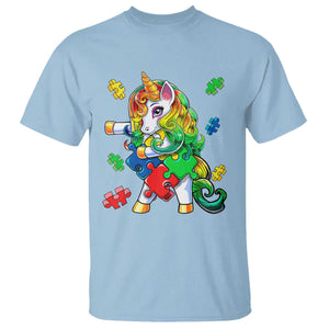 Unicorn Autism T Shirt His Fight is My Fight with Flossing Unicorn Puzzle Piece TS01 Light Blue Printyourwear