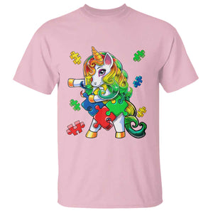 Unicorn Autism T Shirt His Fight is My Fight with Flossing Unicorn Puzzle Piece TS01 Light Pink Printyourwear