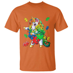 Unicorn Autism T Shirt His Fight is My Fight with Flossing Unicorn Puzzle Piece TS01 Orange Printyourwear