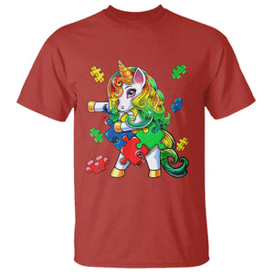 Unicorn Autism T Shirt His Fight is My Fight with Flossing Unicorn Puzzle Piece TS01 Red Printyourwear