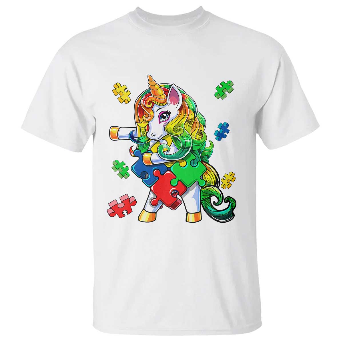 Unicorn Autism T Shirt His Fight is My Fight with Flossing Unicorn Puzzle Piece TS01 White Printyourwear