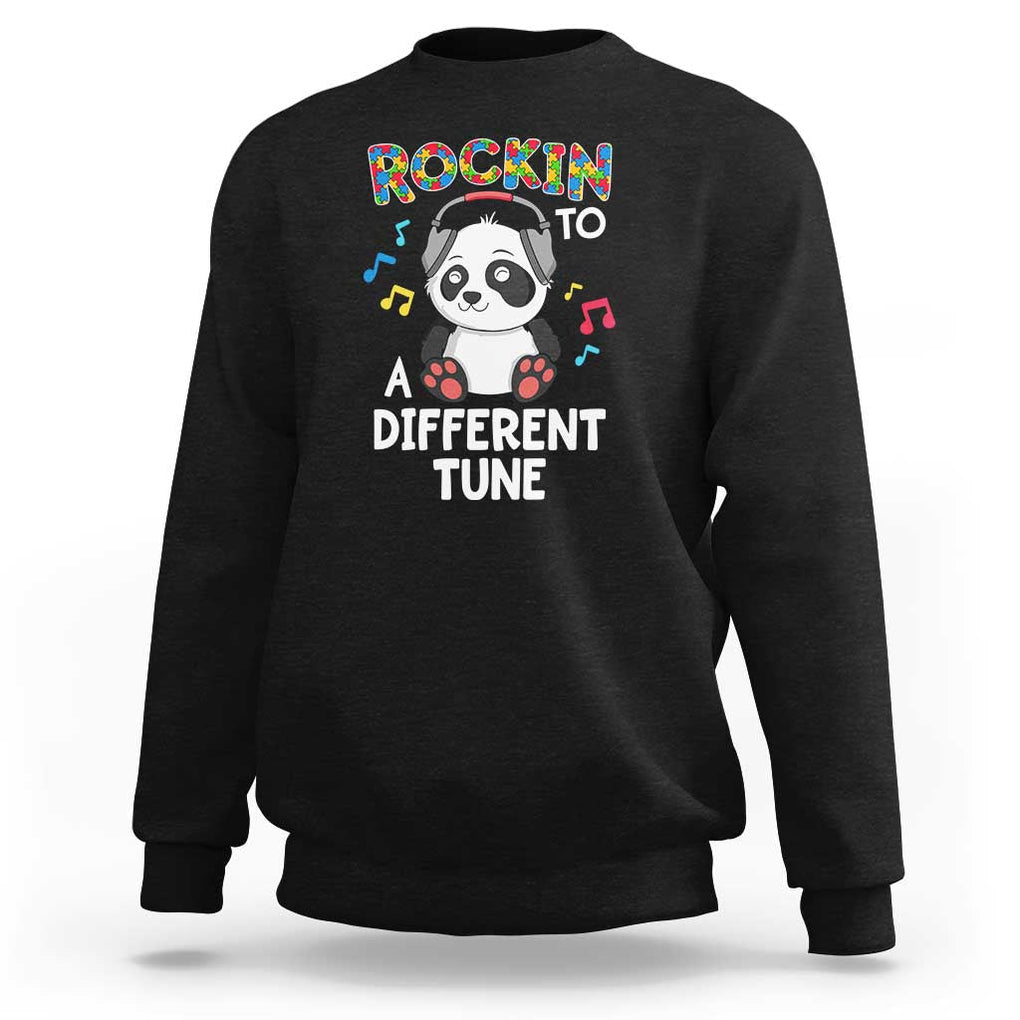 Panda Autism Sweatshirt Rockin' To A Different Tune Cute Kids TS01 Black Print Your Wear