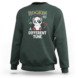 Panda Autism Sweatshirt Rockin' To A Different Tune Cute Kids TS01 Dark Forest Green Print Your Wear