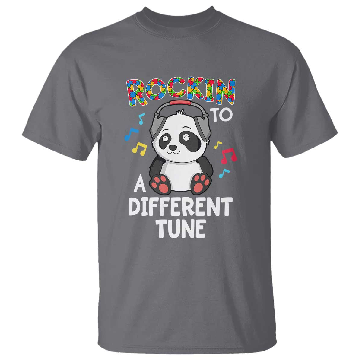 Panda Autism T Shirt Rockin' To A Different Tune Cute Kids TS01 Charcoal Print Your Wear