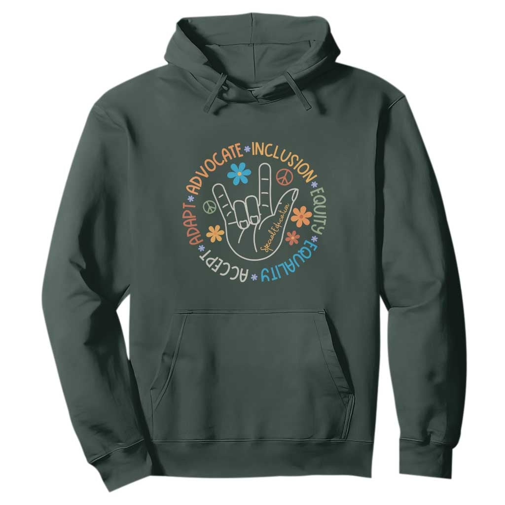 Sped Teacher Hoodie Special Education Autism Accept Adapt Advocate Inclusion Equity Equality TS01 Dark Forest Green Printyourwear