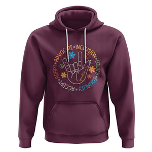 Sped Teacher Hoodie Special Education Autism Accept Adapt Advocate Inclusion Equity Equality TS01 Maroon Printyourwear