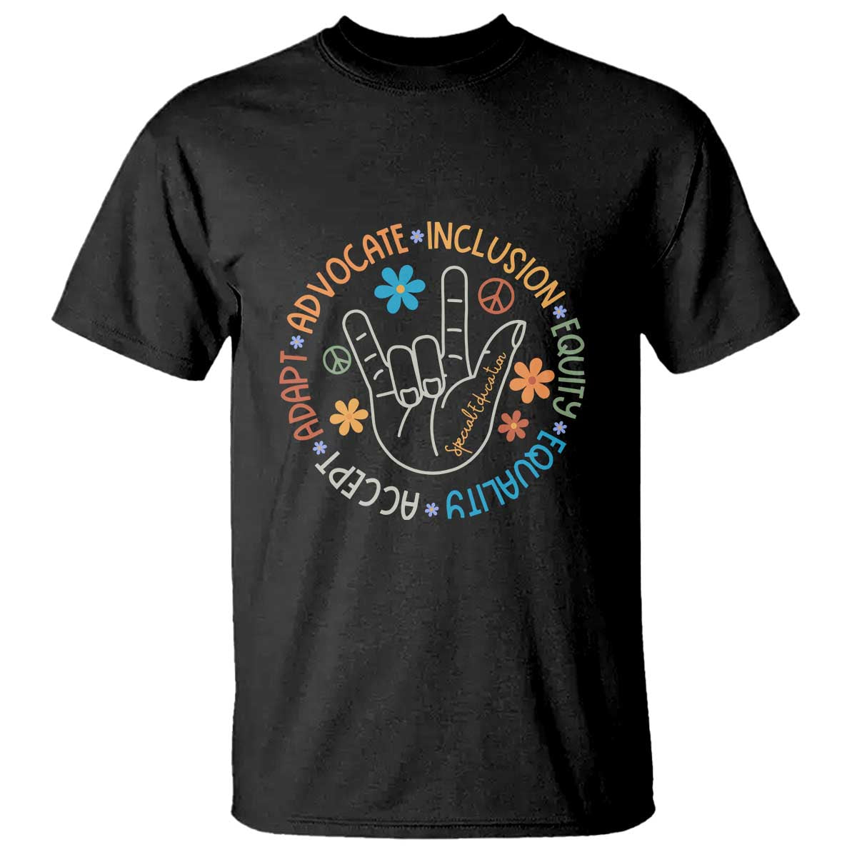 Sped Teacher T Shirt Special Education Autism Accept Adapt Advocate Inclusion Equity Equality TS01 Black Printyourwear