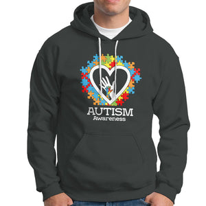 Autism Support Hoodie Jigsaw Puzzle Hand In Hand TS01 Dark Heather Printyourwear