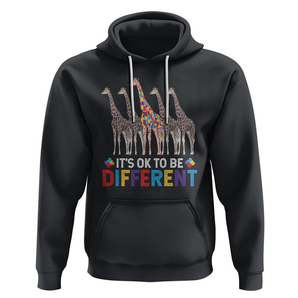 Giraffe Autism Hoodie It's Ok To Be Different Puzzle Support TS01 Black Printyourwear