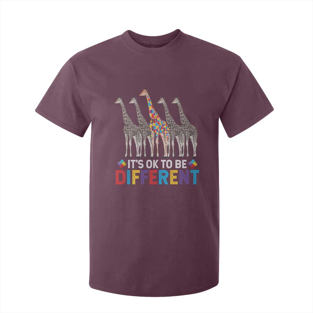 Giraffe Autism T Shirt For Kid It's Ok To Be Different Puzzle Support TS01 Maroon Printyourwear