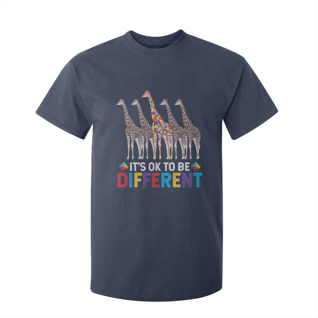 Giraffe Autism T Shirt For Kid It's Ok To Be Different Puzzle Support TS01 Navy Printyourwear