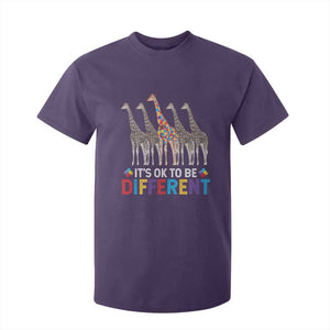 Giraffe Autism T Shirt For Kid It's Ok To Be Different Puzzle Support TS01 Purple Printyourwear