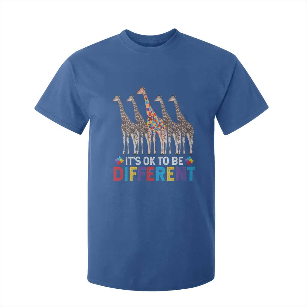Giraffe Autism T Shirt For Kid It's Ok To Be Different Puzzle Support TS01 Royal Blue Printyourwear