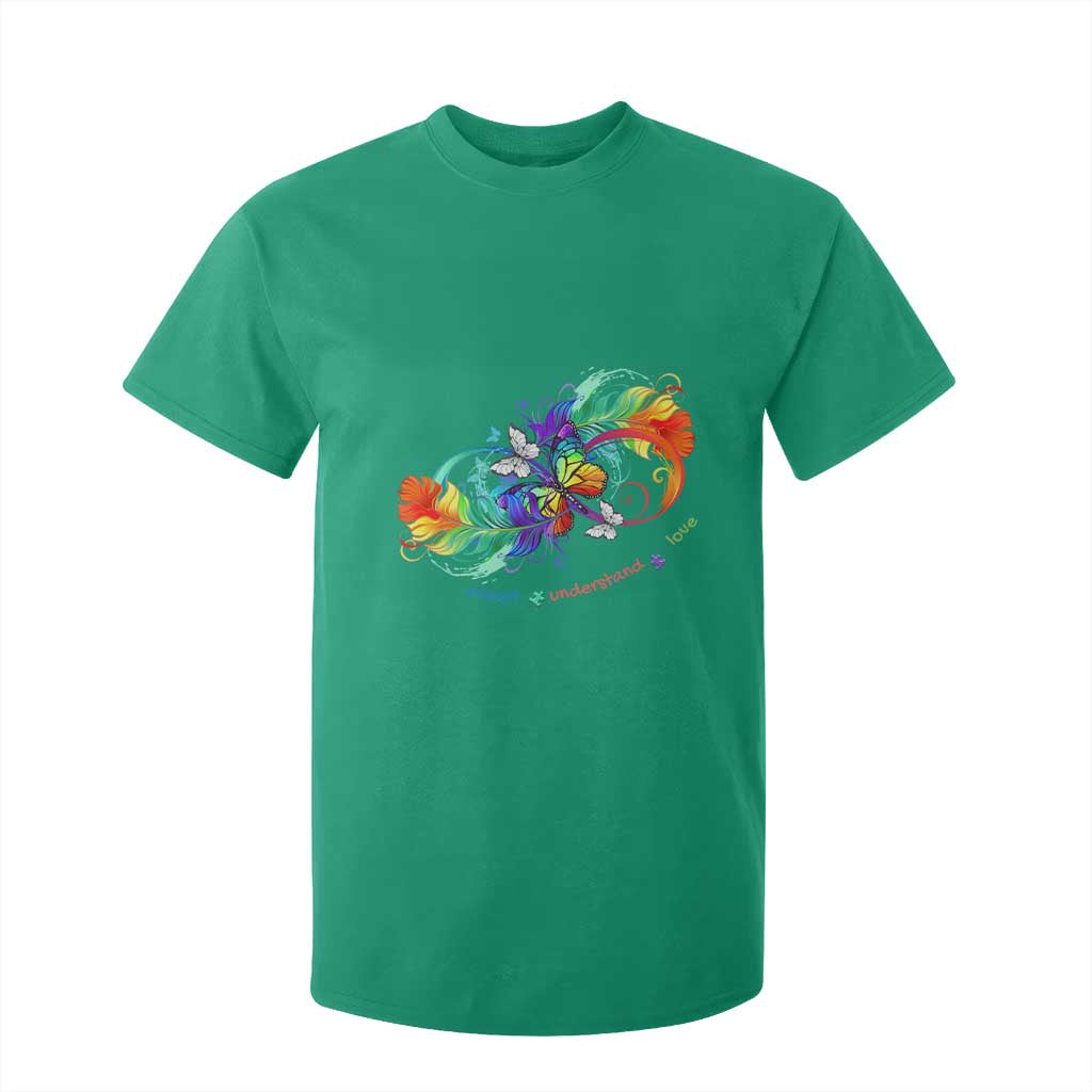 Autism Acceptance T Shirt For Kid Accept Understand Love Rainbow Infinity With Butterfly Feathers TS01 Irish Green Printyourwear