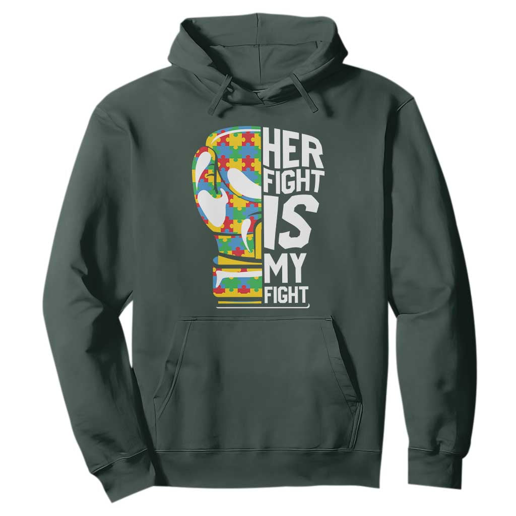 Autism Support Hoodie Her Fight is My Fight Warriors Jigsaw Puzzle Boxing Glove TS01 Dark Forest Green Printyourwear