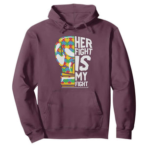 Autism Support Hoodie Her Fight is My Fight Warriors Jigsaw Puzzle Boxing Glove TS01 Maroon Printyourwear