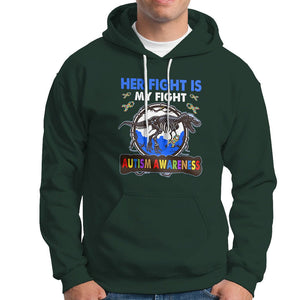 Dinosaur Skeleton Autism Hoodie Her Fight is My Fight Love Support Fighters TS01 Dark Forest Green Printyourwear