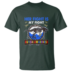 Dinosaur Skeleton Autism T Shirt Her Fight is My Fight Love Support Fighters TS01 Dark Forest Green Printyourwear