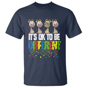 Giraffe Autism T Shirt It's Ok To Be Different Jigsaw Puzzle TS01 Navy Printyourwear