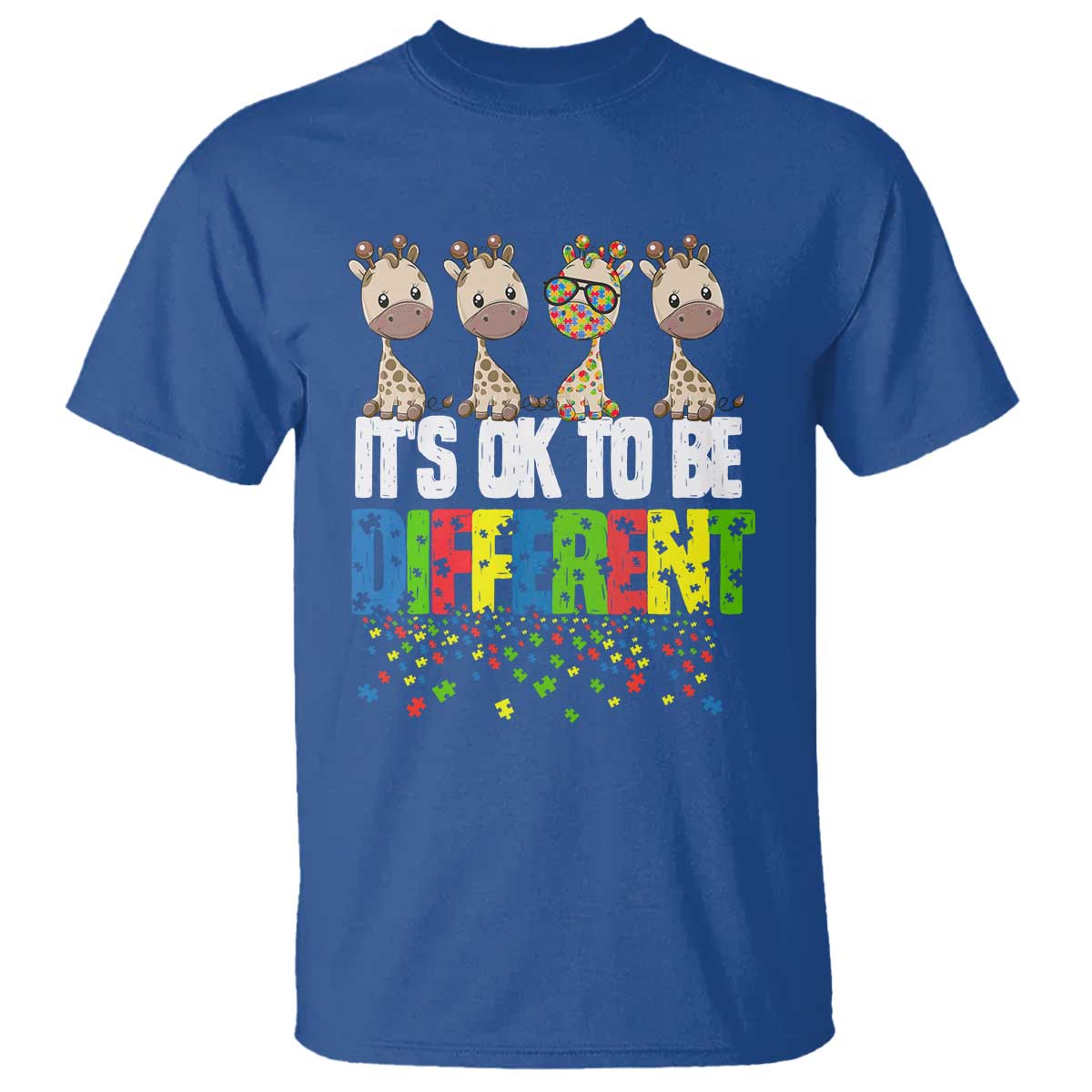 Giraffe Autism T Shirt It's Ok To Be Different Jigsaw Puzzle TS01 Royal Blue Printyourwear