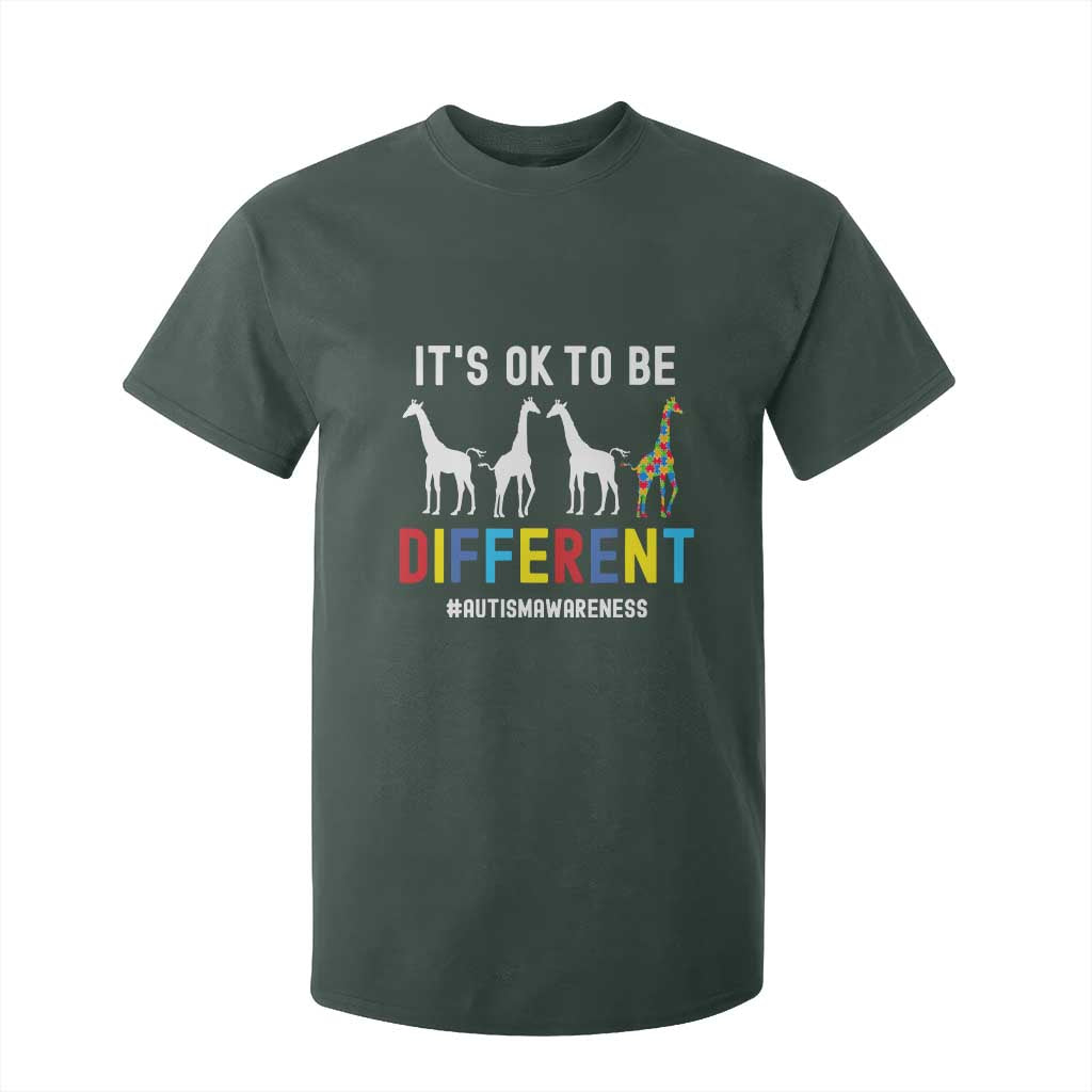 Giraffe Autism T Shirt For Kid It's Ok To Be Different Jigsaw Puzzle TS01 Dark Forest Green Printyourwear