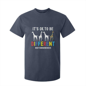 Giraffe Autism T Shirt For Kid It's Ok To Be Different Jigsaw Puzzle TS01 Navy Printyourwear