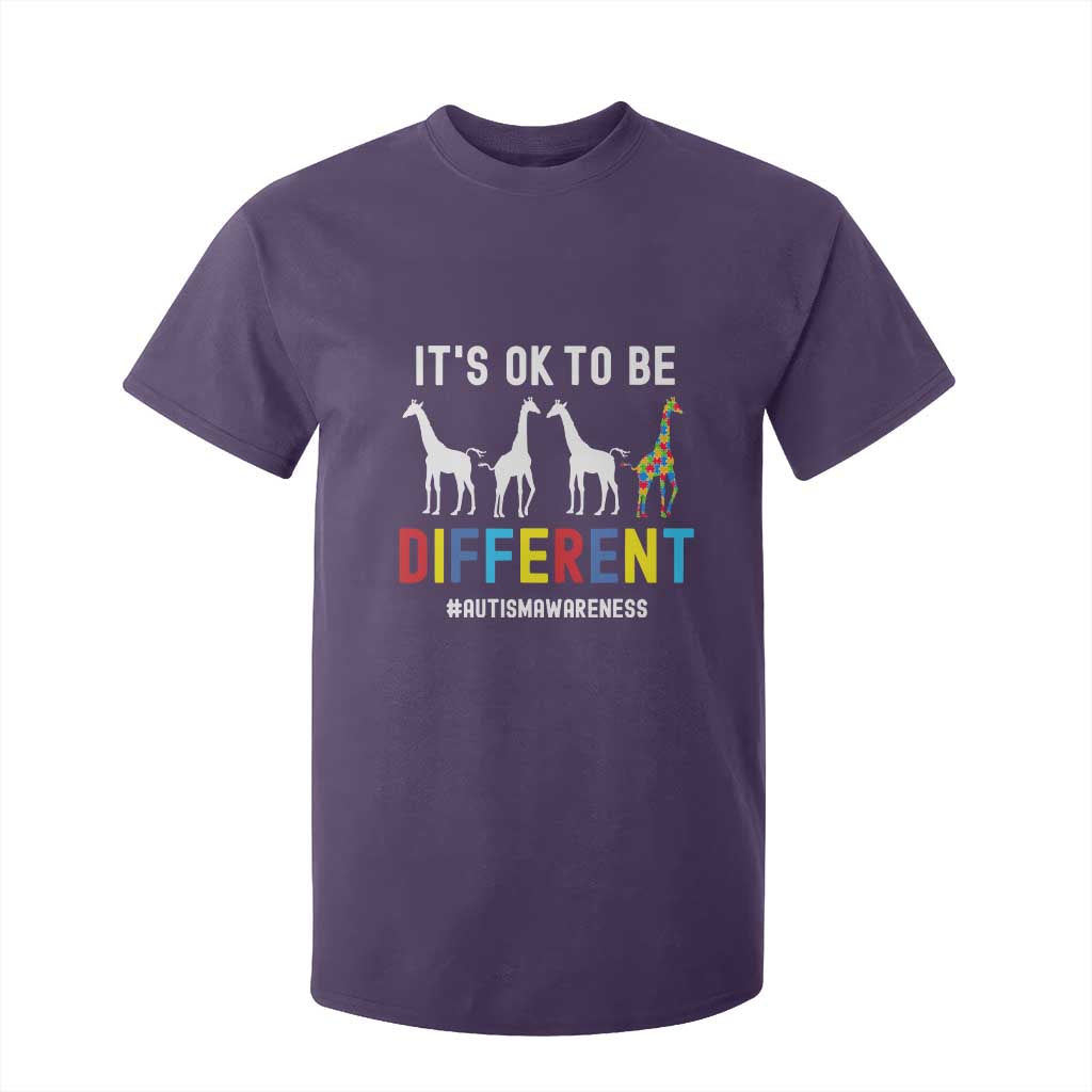 Giraffe Autism T Shirt For Kid It's Ok To Be Different Jigsaw Puzzle TS01 Purple Printyourwear