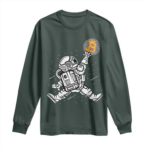 Funny Crypto Investing Long Sleeve Shirt Bitcoin HODL BTC Astronaut Trader TS02 Dark Forest Green Print Your Wear