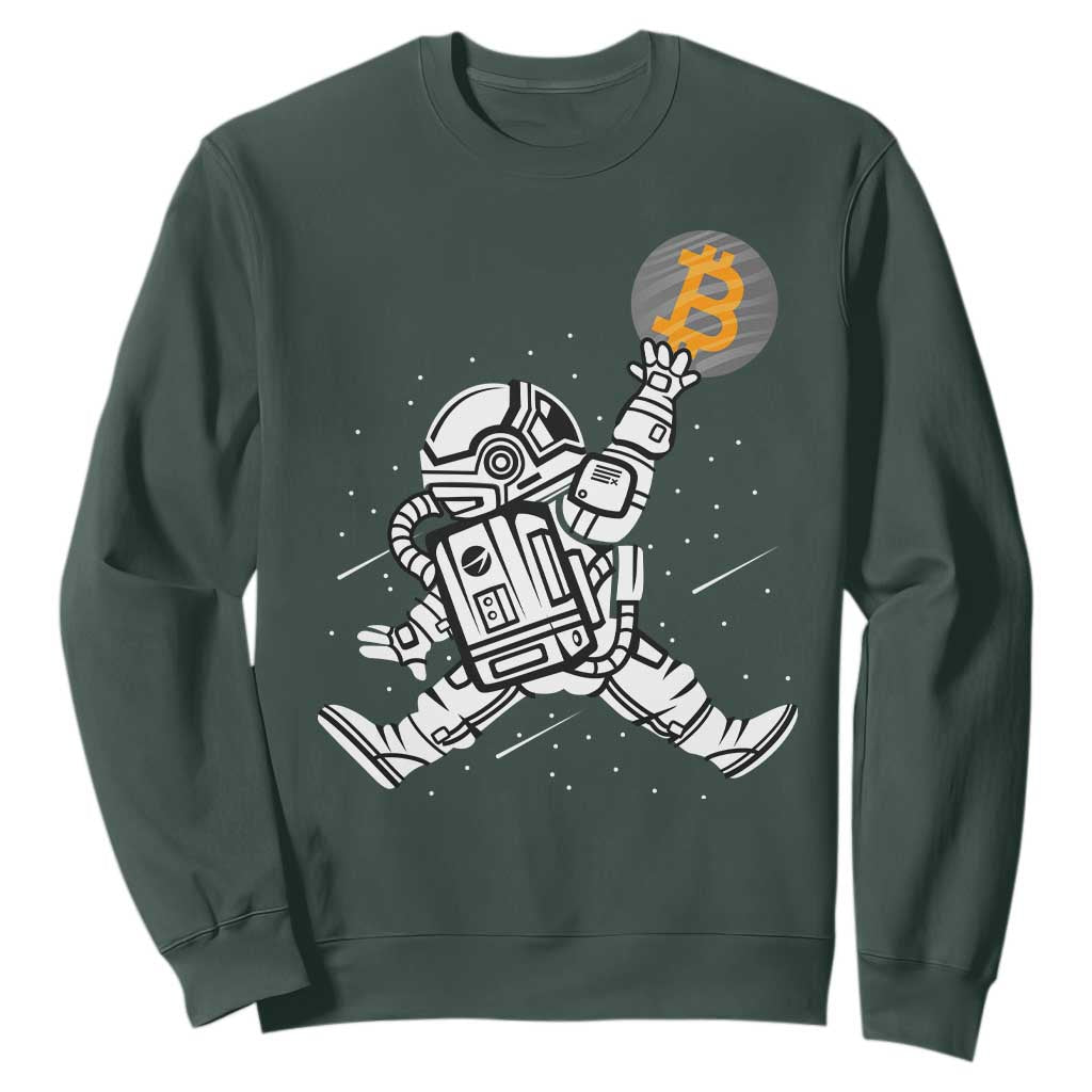 Funny Crypto Investing Sweatshirt Bitcoin HODL BTC Astronaut Trader TS02 Dark Forest Green Print Your Wear