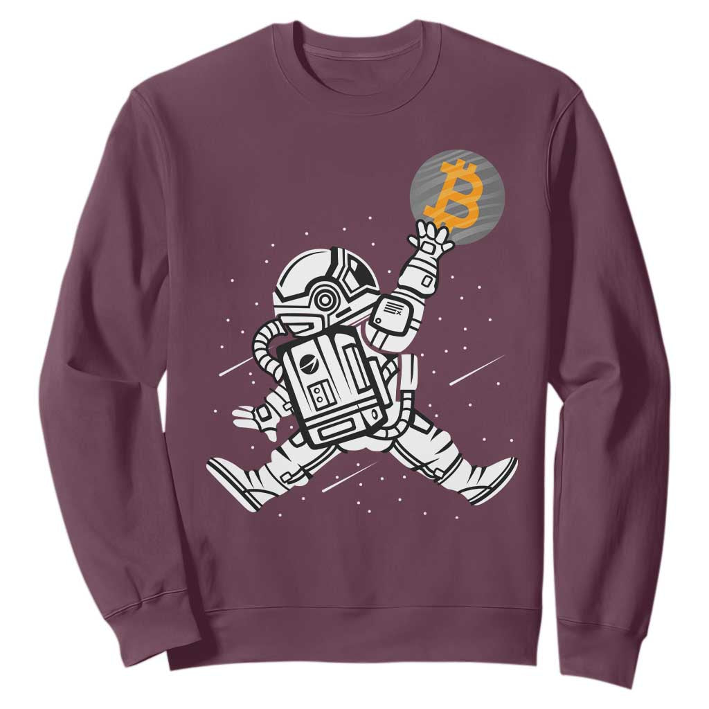 Funny Crypto Investing Sweatshirt Bitcoin HODL BTC Astronaut Trader TS02 Maroon Print Your Wear