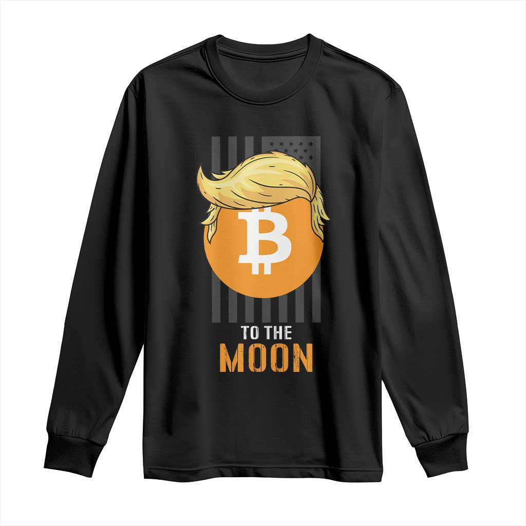 Funny Trump Crypto Investing Long Sleeve Shirt To The Moon Bitcoin Hodler American Flag TS02 Black Print Your Wear