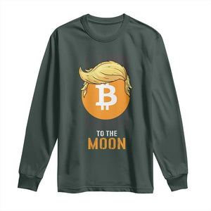 Funny Trump Crypto Investing Long Sleeve Shirt To The Moon Bitcoin Hodler American Flag TS02 Dark Forest Green Print Your Wear