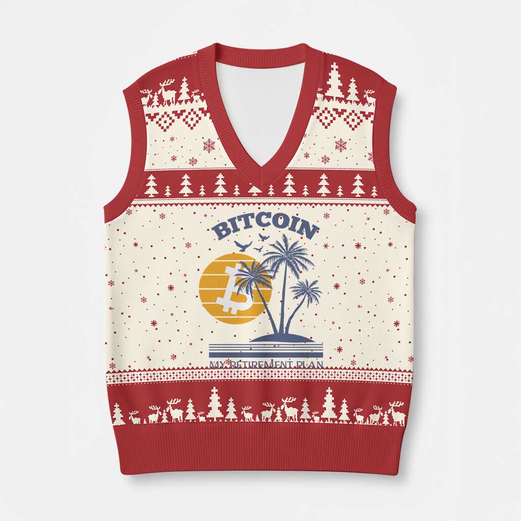Funny Crypto Investing V-Neck Knit Sweater Vest Bitcoin My Retirement Plan TS02 Beige Red Print Your Wear
