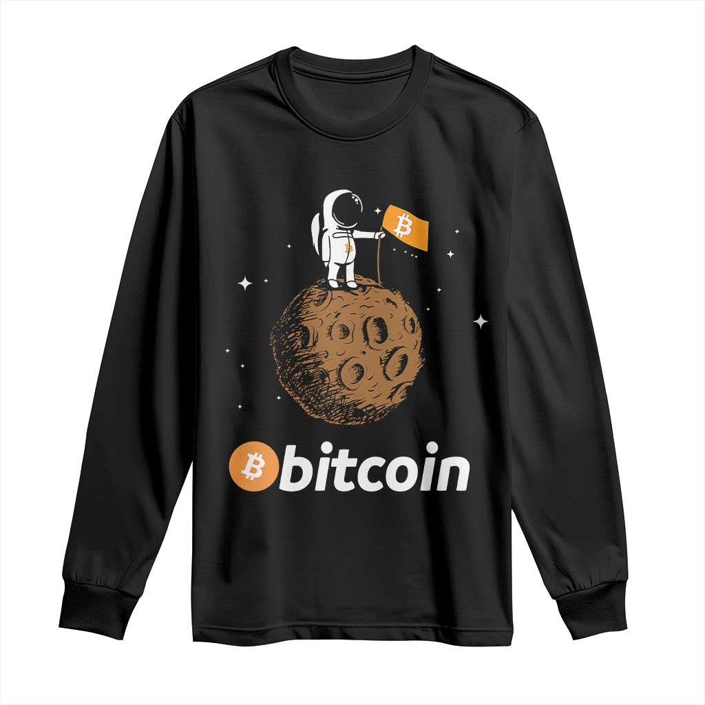 Funny Crypto Investing Long Sleeve Shirt Bitcoin BTC Crypto to the Moon Graphic Featuring Astronaut TS02 Black Print Your Wear