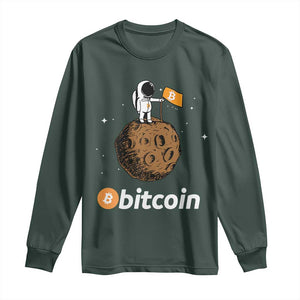 Funny Crypto Investing Long Sleeve Shirt Bitcoin BTC Crypto to the Moon Graphic Featuring Astronaut TS02 Dark Forest Green Print Your Wear