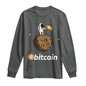 Funny Crypto Investing Long Sleeve Shirt Bitcoin BTC Crypto to the Moon Graphic Featuring Astronaut TS02 Dark Heather Print Your Wear