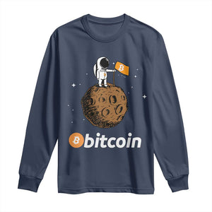 Funny Crypto Investing Long Sleeve Shirt Bitcoin BTC Crypto to the Moon Graphic Featuring Astronaut TS02 Navy Print Your Wear