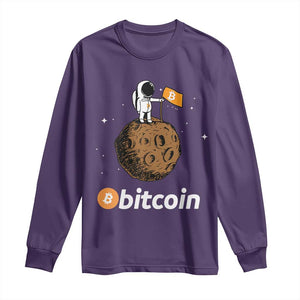 Funny Crypto Investing Long Sleeve Shirt Bitcoin BTC Crypto to the Moon Graphic Featuring Astronaut TS02 Purple Print Your Wear