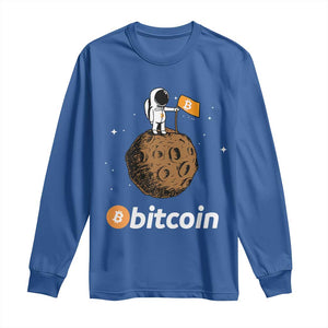 Funny Crypto Investing Long Sleeve Shirt Bitcoin BTC Crypto to the Moon Graphic Featuring Astronaut TS02 Royal Blue Print Your Wear