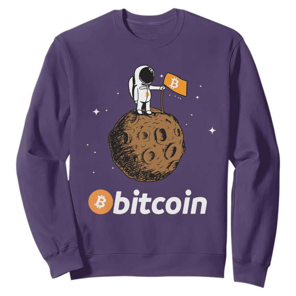 Funny Crypto Investing Sweatshirt Bitcoin BTC Crypto to the Moon Graphic Featuring Astronaut TS02 Purple Print Your Wear