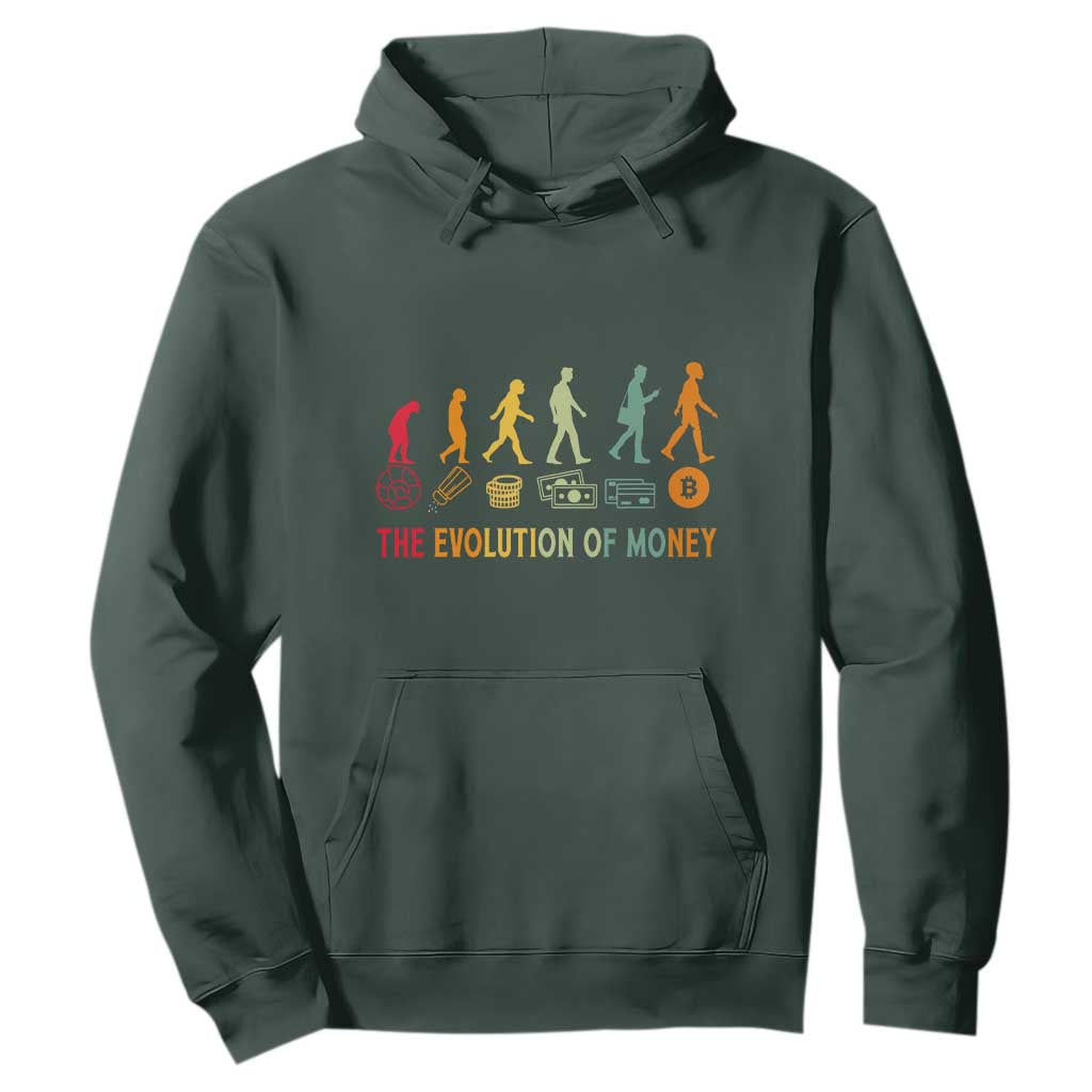 Funny Crypto Investing Hoodie The Evolution Of Money Bitcoin BTC Cryptocurrency TS02 Dark Forest Green Print Your Wear