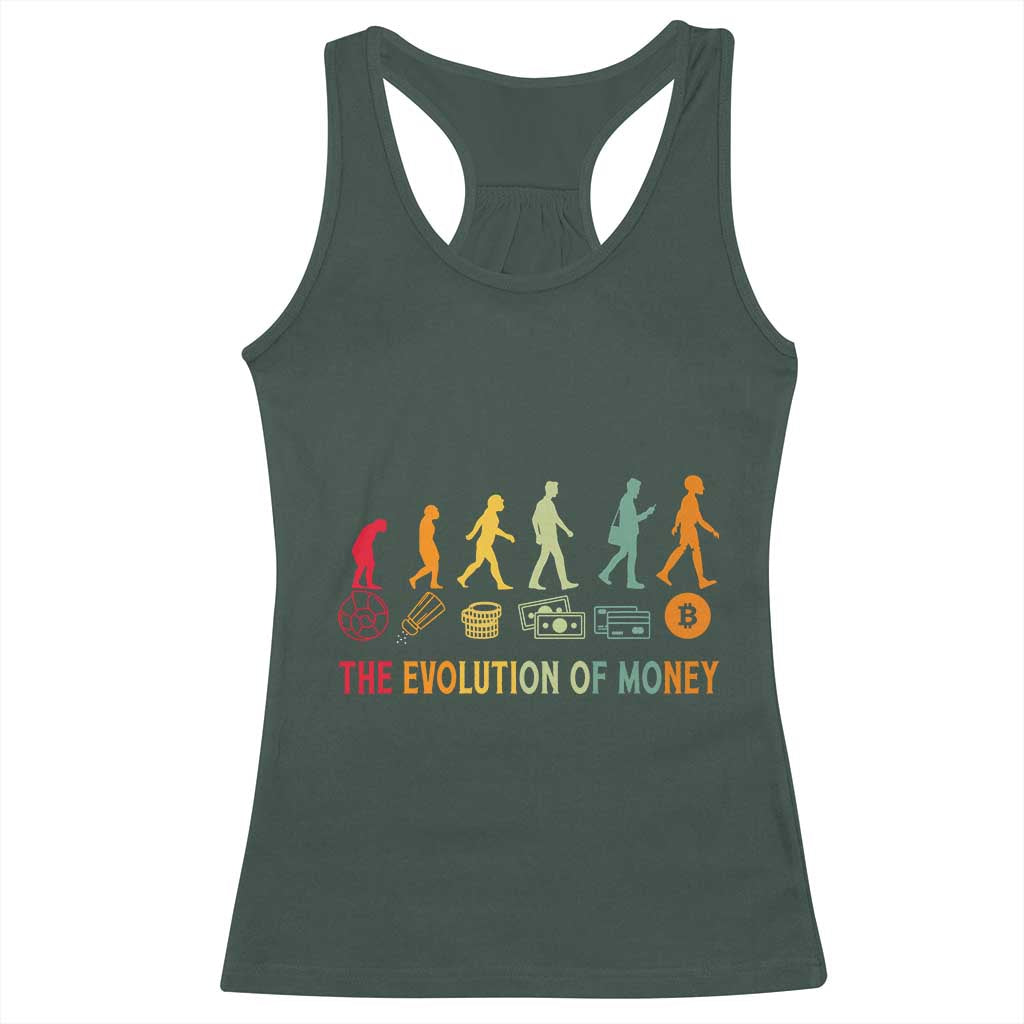 Funny Crypto Investing Racerback Tank Top The Evolution Of Money Bitcoin BTC Cryptocurrency TS02 Dark Forest Green Print Your Wear
