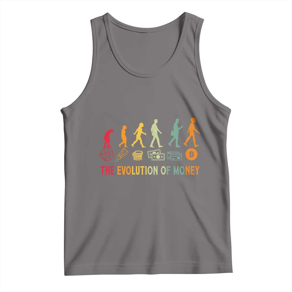 Funny Crypto Investing Tank Top The Evolution Of Money Bitcoin BTC Cryptocurrency TS02 Deep Heather Print Your Wear