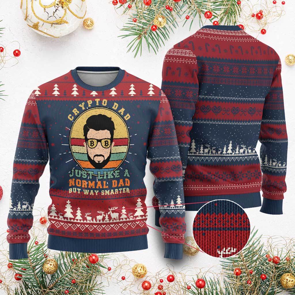 Funny Crypto Dad Knit Sweatshirt Just Like A Normal Dad But Way Cooler Cryptocurrency Retro TS02 Burgundy Print Your Wear