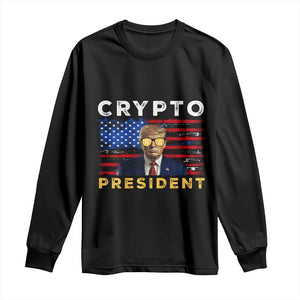 Trump Crypto Long Sleeve Shirt Trump Crypto President Funny MAGA Bitcoin American Flag TS02 Black Print Your Wear