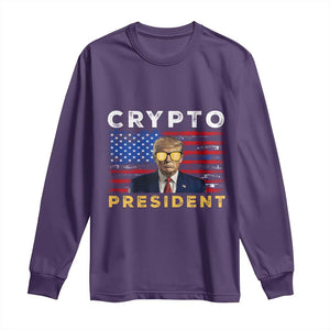 Trump Crypto Long Sleeve Shirt Trump Crypto President Funny MAGA Bitcoin American Flag TS02 Purple Print Your Wear