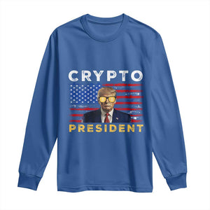 Trump Crypto Long Sleeve Shirt Trump Crypto President Funny MAGA Bitcoin American Flag TS02 Royal Blue Print Your Wear