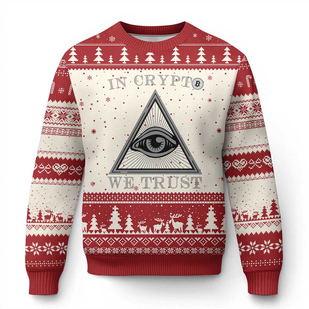 Funny Crypto Ugly Christmas Sweater In Crypto We Trust Bitcoin Cryptocurrency TS02 Beige Red Print Your Wear