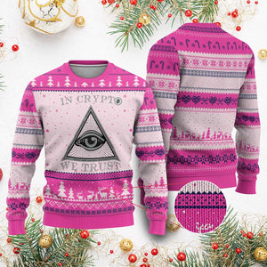 Funny Crypto Ugly Christmas Sweater In Crypto We Trust Bitcoin Cryptocurrency TS02 Hot Pink Print Your Wear
