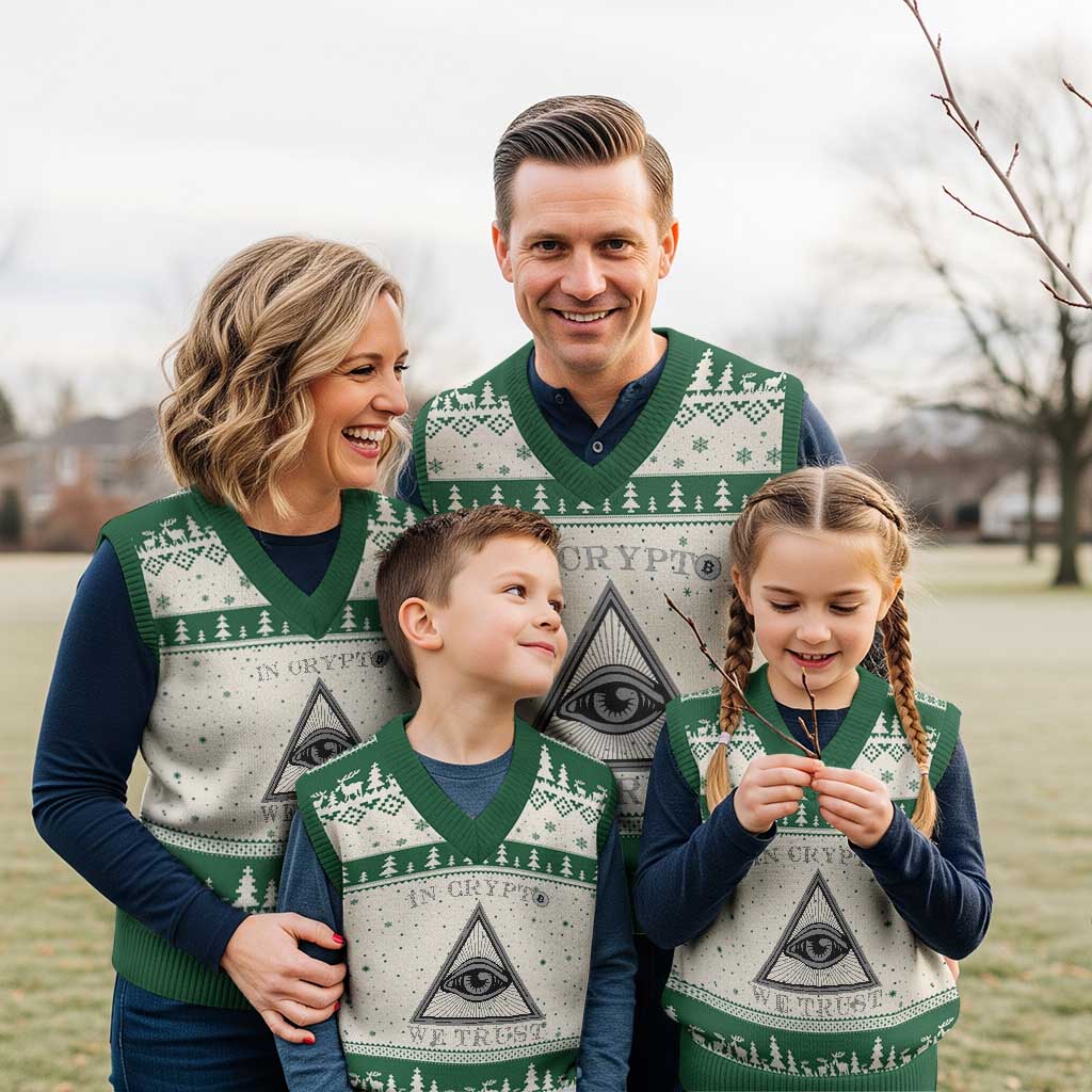 Funny Crypto V-Neck Knit Sweater Vest In Crypto We Trust Bitcoin Cryptocurrency TS02 Beige Green Print Your Wear